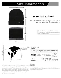 Guide des tailles pour ensemble bonnet et tour de cou tricoté avec mesures précises
