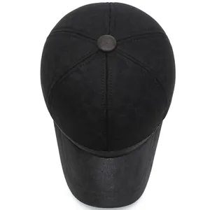 Winter men's black thermal baseball cap with warm ear flaps and faux suede brim