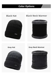 Détails de l'ensemble bonnet et tour de cou en tricot avec doublure en polaire épaisse gris clair