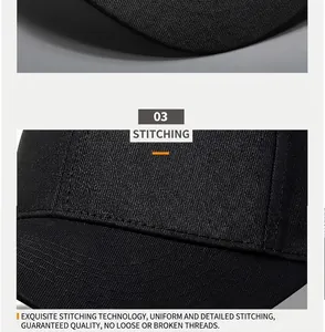 Dettaglio ravvicinato del taglio 3D e delle cuciture rinforzate sul berretto nero
