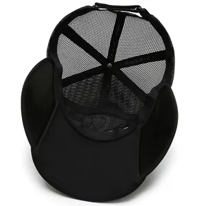 Casquette de baseball en maille noire respirante avec protection solaire et sangle réglable