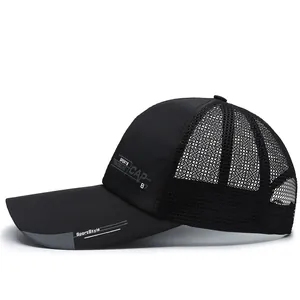 Men's breathable black mesh baseball cap with long visor for sun protection and quick-dry