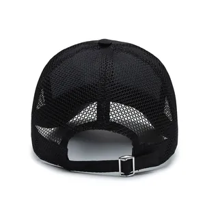 Breathable black mesh baseball cap for men with adjustable metal buckle back view