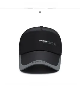 Detailed front view of black baseball cap with grey brim edge and modern sports logo