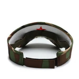 Kids camo sun visor with red star embroidery and adjustable velcro strap for outdoors