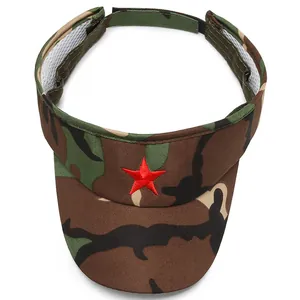 Kids woodland camouflage open top sun hat with a red star embroidery and velcro strap