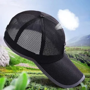 Men's mesh baseball cap in black with breathable fabric and grey brim trim for sports