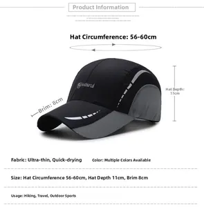 Détails de la casquette séchage rapide avec bord de 8cm et bandes réfléchissantes