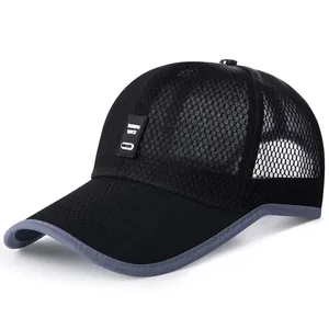 Men's black mesh baseball cap with breathable fabric and grey trim for sun protection