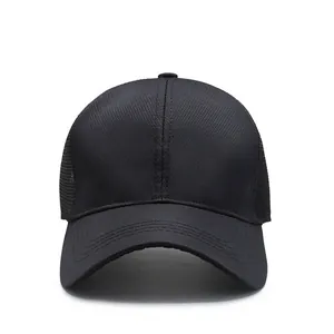 Classic black breathable mesh baseball cap for outdoor sports with a curved brim design