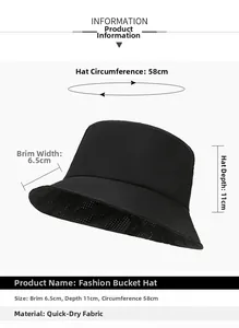 Detail view of quick-dry sun hat with 6.5cm brim and breathable mesh fabric dimensions