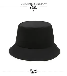 Front view of a black quick-drying bucket hat with breathable mesh and top stitching