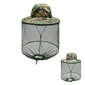 Outdoor Anti-Mosquito Sun Hat With Neck Mesh Cover Digital Camouflage Bucket Hat For Fishing Hiking Camping Unisex