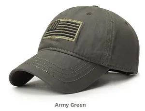 Army green tactical baseball cap with American flag patch and breathable eyelets