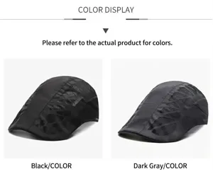 Close-up of mesh side panels on black and dark grey breathable newsboy caps