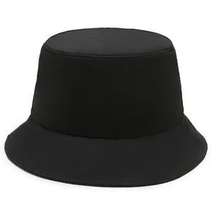 Women's black quick-dry sun hat with breathable laser-cut holes and wide brim