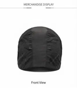 Front view of a breathable black mesh flat cap with a curved brim for sun protection