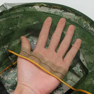 Chapeau de moustiquaire camouflage extérieur avec filet vert respirant et bordure jaune