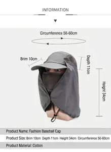 Tabella taglie del cappellino con tesa da 10cm e circonferenza di 56-60cm in dettaglio