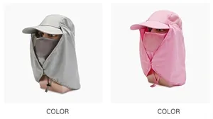 Dettaglio di cappello da sole con protezione facciale rimovibile e patta sul collo