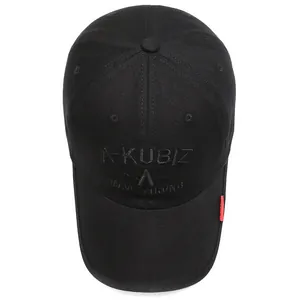Gorra de béisbol unisex de algodón negro con bordado A-KUBIZ y detalle de etiqueta roja