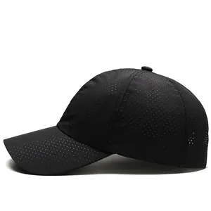 Quick-dry black baseball cap with breathable laser-cut holes and curved brim
