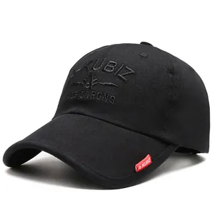 Gorra de béisbol unisex de algodón negro con bordado 3D STAY STRONG en ángulo lateral