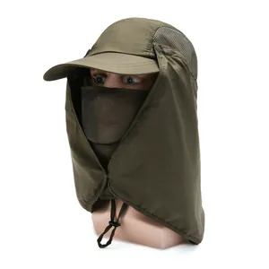 Cappello da pesca verde militare anti-UV con maschera rimovibile e protezione per il collo