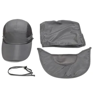 Cappello parasole versatile grigio scuro con maschera e protezione nuca rimovibile