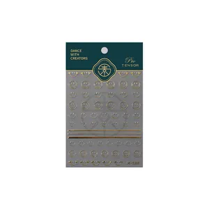 Cartoon gold smiley face nail art stickers with metallic finish on packaging card M-188