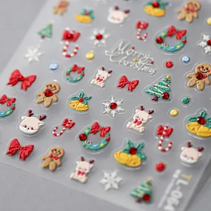 5D embossed Christmas nail art stickers with reindeer and gingerbread patterns TL-064