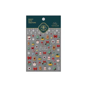 3D Christmas embossed nail art stickers with reindeer, Santa, and tree designs on white base
