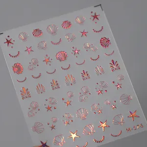 Stickers ongles 3D coquillage et étoile de mer avec finition laser or rose M-176