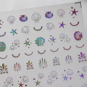 Autocollants holographiques pour ongles avec coquillages aurore dorés et étoiles de mer