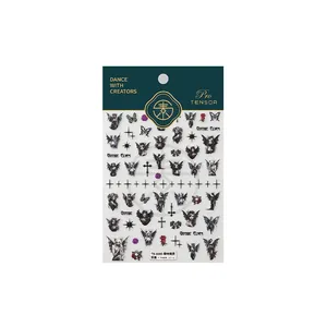 Pegatinas 5D para uñas de elfo gótico con mariposas en relieve y patrones de cruz DIY