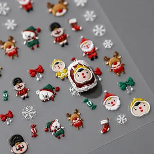 Christmas Nail Art Stickers 3D Relief Embossed Santa Reindeer Snowflakes DIY Manicure Decoration Holiday