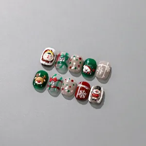 3D relief Christmas nail art stickers featuring Santa, reindeer, and snowflakes motifs