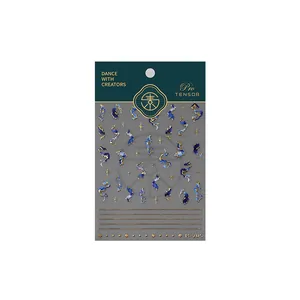 5D stereoscopic blue and gold nail art stickers M-205 with abstract metallic patterns