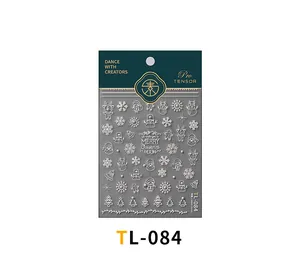 5D embossed Christmas nail art stickers set featuring white 3D snowflake and Santa motifs