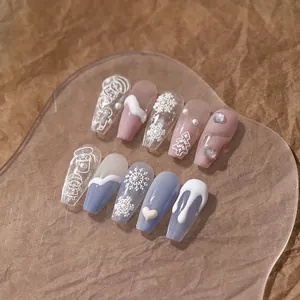 Christmas 3D embossed press-on nails with snowflake and cartoon tree designs