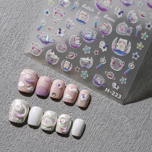 Adesivi per Unghie in Rilievo 3D Laser Glitter Orso Cartone Animato Stella Luna Nail Art Fai Da Te Decorazione Donna Ragazze