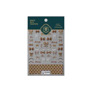 3D embossed nail stickers featuring Maillard brown bows and butterflies on TS-3476 sheet