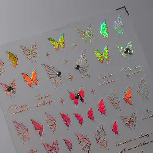 5D Schmetterling Relief Nagel Aufkleber Gold Silber Holografische Schmetterling Decals Mit Englischen Zitaten Selbstklebende Maniküre Dekoration