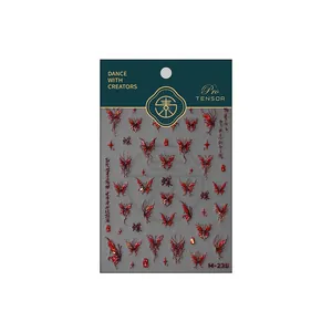 Pro TENSOR Red Metallic Butterfly Nail Stickers with Star Patterns Model M-238