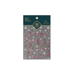 Christmas theme self-adhesive nail art stickers with glitter tree and snowflake patterns