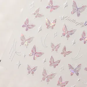 Stereoscopic laser butterfly nail stickers with purple shell luster and star patterns