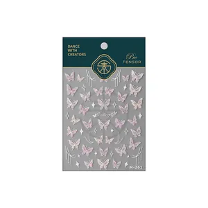 Elegant 3D butterfly nail stickers with purple shimmer and matte finish model M-261