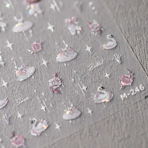 Ultrathin ballet and swan laser nail art stickers M-246 with rose and star motifs