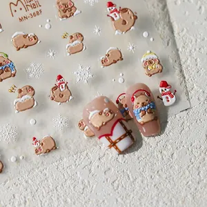 5D embossed nail art stickers featuring cute capybara and winter Christmas patterns