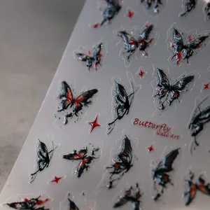 5D embossed butterfly nail stickers in black and red gothic style for DIY manicure